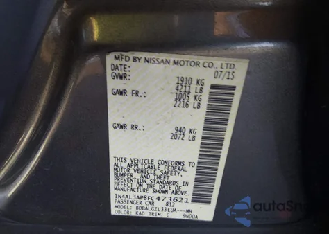 2015 Nissan Altima 2.5 S z USA, uszkodzony, nr VIN 1N4AL3AP8FC473621